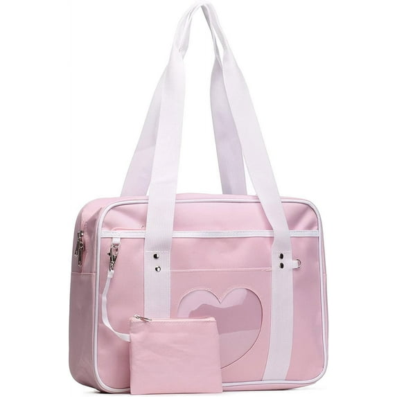 Euphrates Women’s Kawaii Anime Heart Japanese Large Tote Bag, Pink