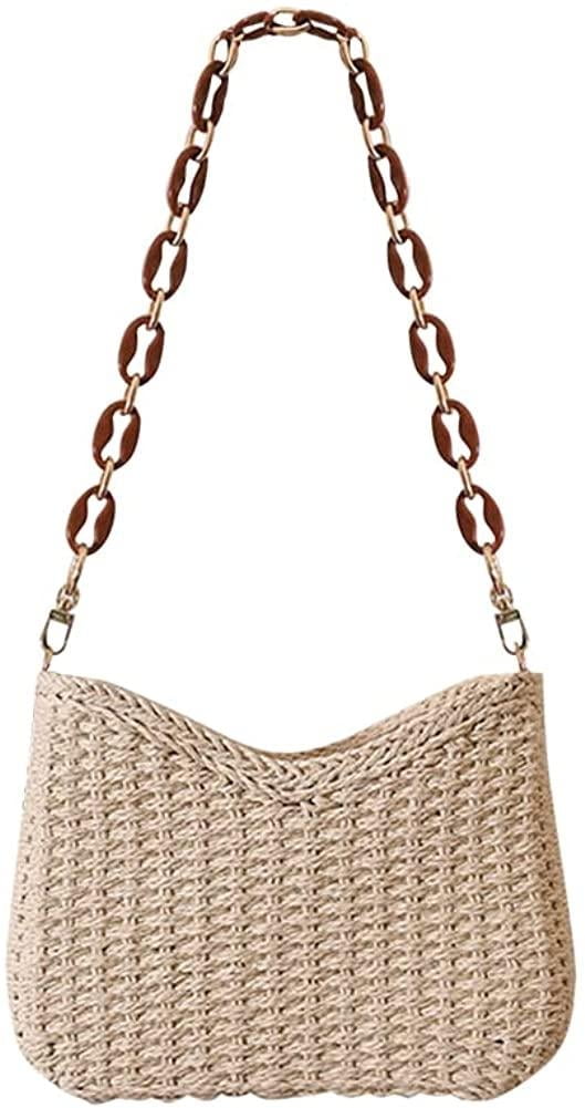 Euphrates Women's Straw Woven Summer Beach Travel Crossbody Shoulder Bag, Off- White