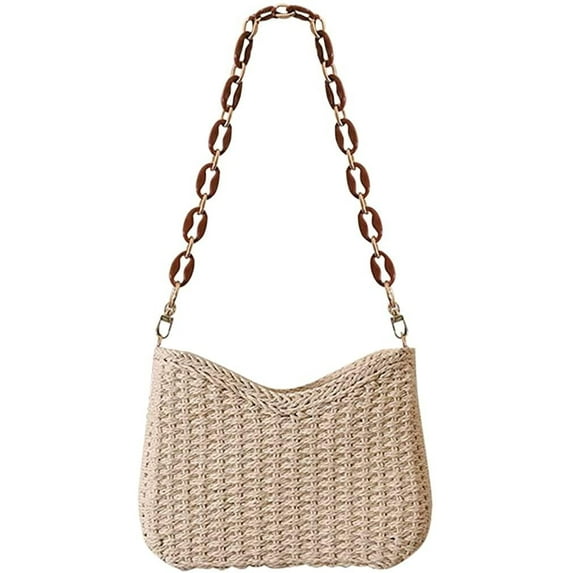 Euphrates Women's Straw Woven Summer Beach Travel Crossbody Shoulder Bag, Off- White