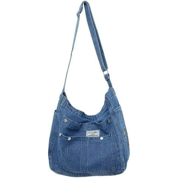 Euphrates Women’s Vintage Denim Purse Multi-pocket Tote Bag, Light Blue