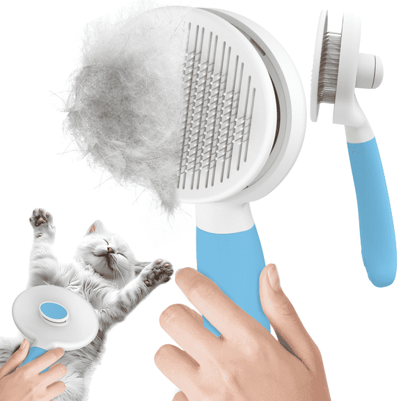 Euqvunn Cat & Dog Grooming Brush – Self-Cleaning Slicker Brush for Shedding, Removes Loose Fur & Tangles, Gentle & Skin-Friendly, Perfect for All Coat Types – Blue