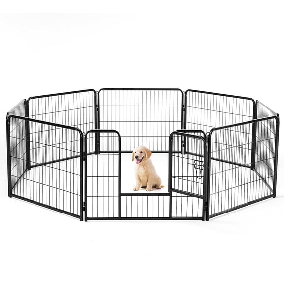 Euqvunn Dog Playpen, Foldable Heavy Duty Metal Pet for Indoor, Yard, RV Camping, 8 Panels 24" for Small and Puppy Dogs, Black