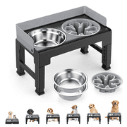 Euqvunn Elevated Dog Bowls, Raised Dogs Bowl Stand for Medium Large Dog, 6 Heights Adjustable 3.1", 8.7", 9.4", 10.2", 11", 11.8", Dog Feeder with 2 Stainless Steel Dishes &1 Slow Feeder Bowl