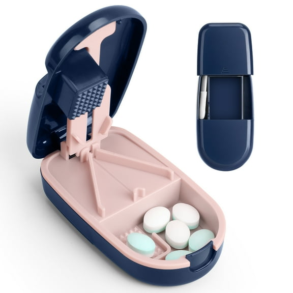 Euqvunn Pill Cutter for Precise Splitting – Sharp Stainless Steel Blade, Fits Small or Large Pills, Compact & Travel-Friendly with Built-in Storage and Safety Blade Guard - Blue