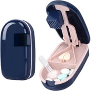 Euqvunn Pill Cutter for Precise Splitting   Sharp Stainless Steel Blade, Fits Small or Large Pills, Compact & Travel-Friendly with Built-in Storage and Safety Blade Guard - Blue