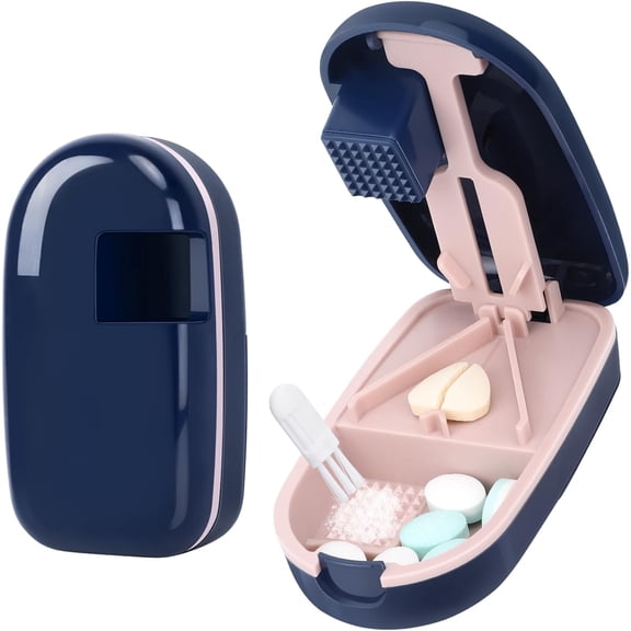 Euqvunn Pill Cutter for Precise Splitting – Sharp Stainless Steel Blade, Fits Small or Large Pills, Compact & Travel-Friendly with Built-in Storage and Safety Blade Guard - Blue