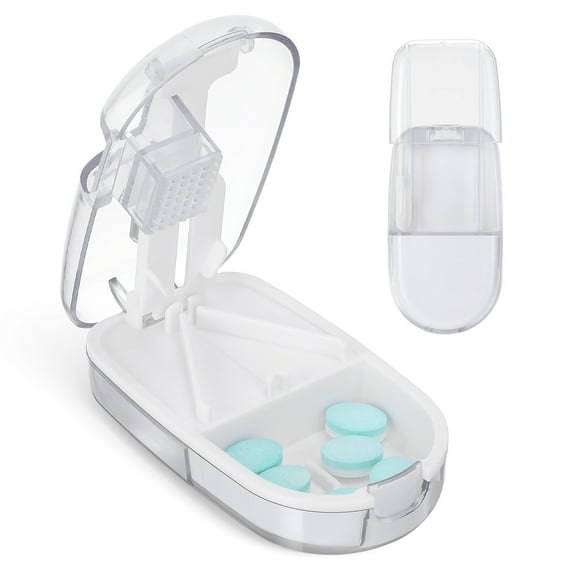 Euqvunn Pill Cutter for Precise Splitting – Sharp Stainless Steel Blade, Fits Small or Large Pills, Compact & Travel-Friendly with Built-in Storage and Safety Blade Guard - Clear
