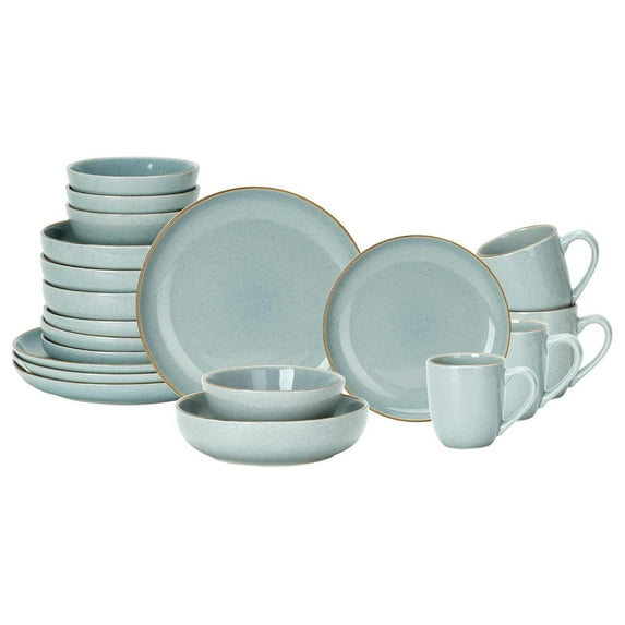 Eur-Nordic Shape Raising Rim 20pc Dinnerware Set, Shiny Glaze Grey with Speckle Effect