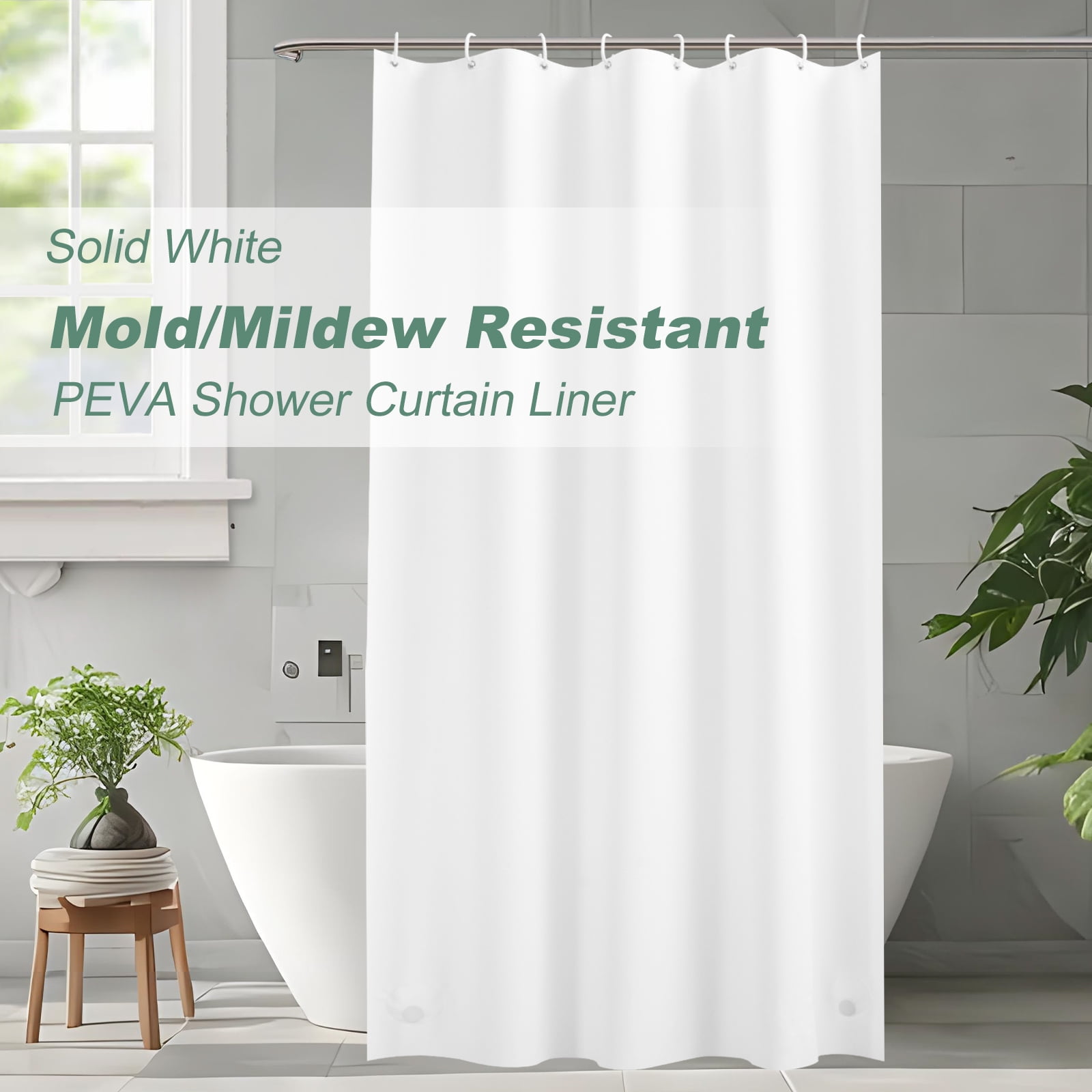 EurCross Solid White PEVA Shower Curtain Liner, 48"x 72" Narrow Heavy