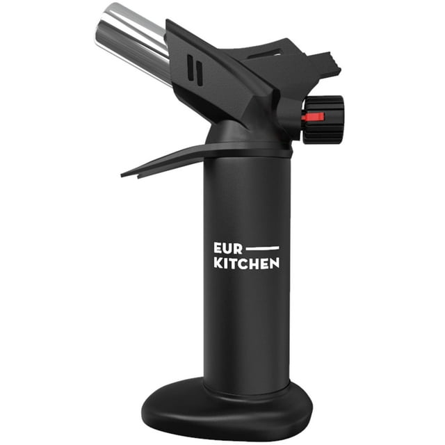EurKitchen - Large Culinary Butane Torch with Safety Lock, Adjustable Flame & More - Black