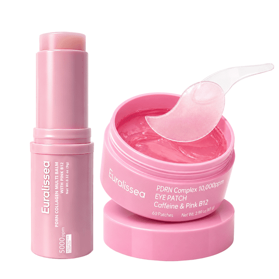 Euralissea PDRN Collagen Multi Balm Stick and Caffeine Eye Patches Set, 0.32 oz Balm and 60 Patches