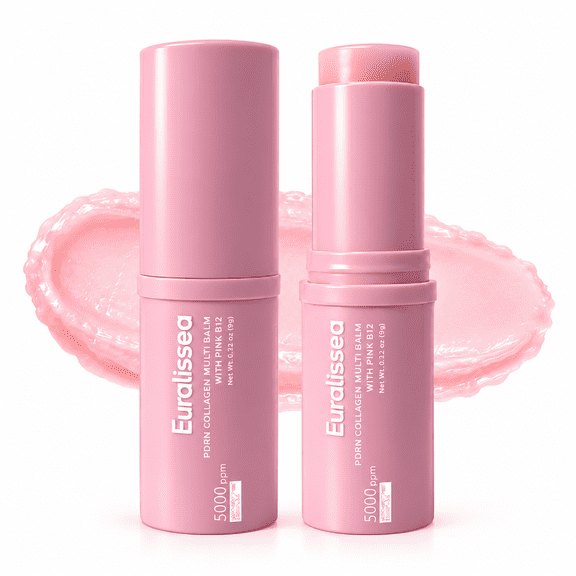 Euralissea PDRN Collagen Multi Balm With Pink B12, 2-Pack Face Moisturizer Stick for Under Eyes, Cheeks, Smile Lines & Neck, 0.32 oz (9g)
