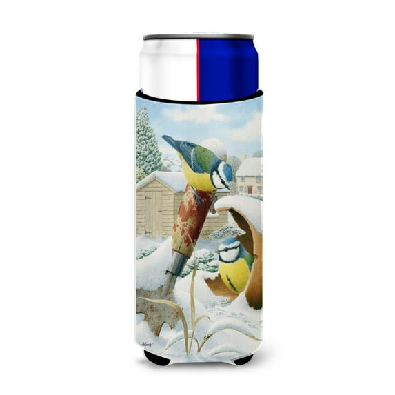 Eurasian Blue **** Birds in Flower Pot Ultra Hugger for slim cans