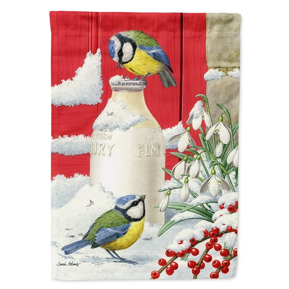 Eurasian Blue Tits Birds & Milk Bottles Garden Flag