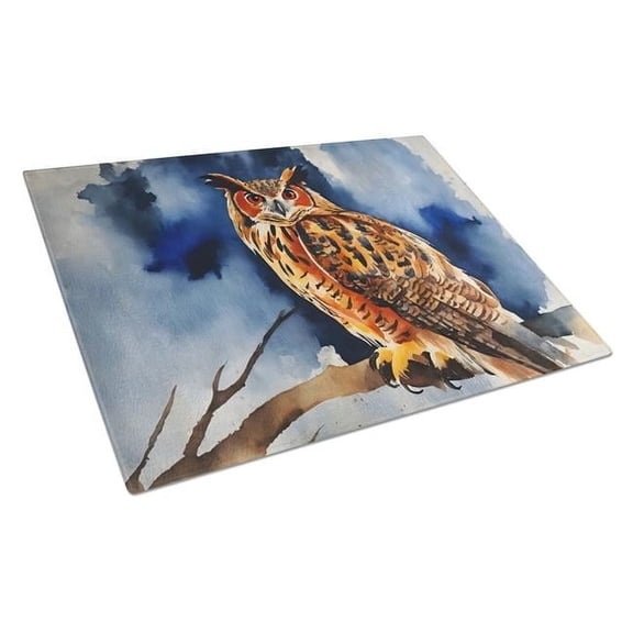 Eurasian Eagle Owl Glass Cutting Board 12 in x 15 in