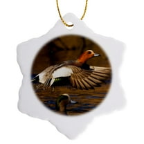 3drose, Eurasian Widgeon Taking Flight, 3 inch Snowflake Porcelain Ornament