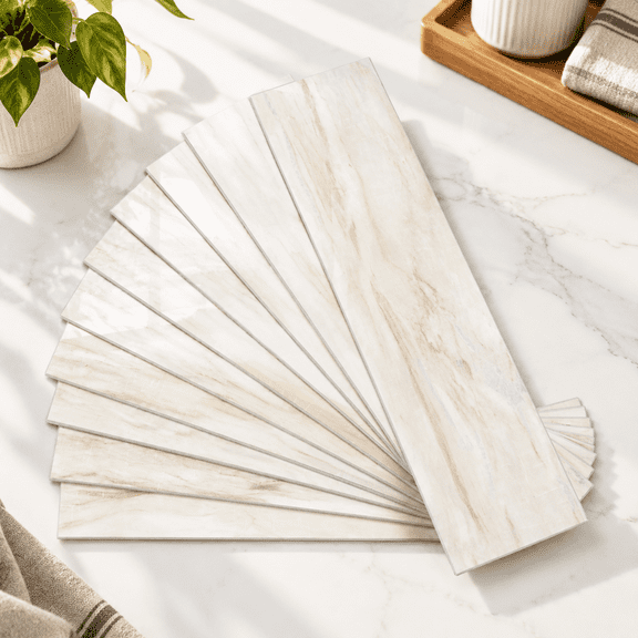 Eurasian Wood Grain with White Grout 40-piece 3''x12'' Peel and Stick Subway Tile