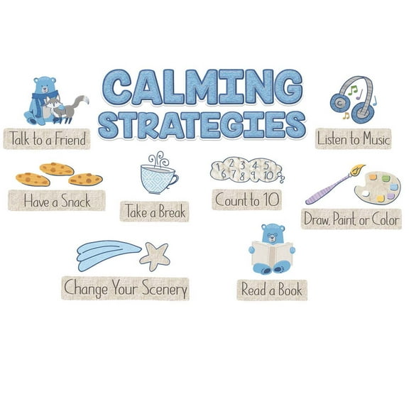 Eureka A Close Knit Class Calming Strategies Mini Bulletin Board Accents, Blue, 37 Counts