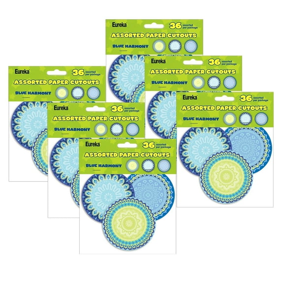 Eureka Blue Harmony Assorted Round Paper Cut Outs, 36 Per Pack, 6 Packs