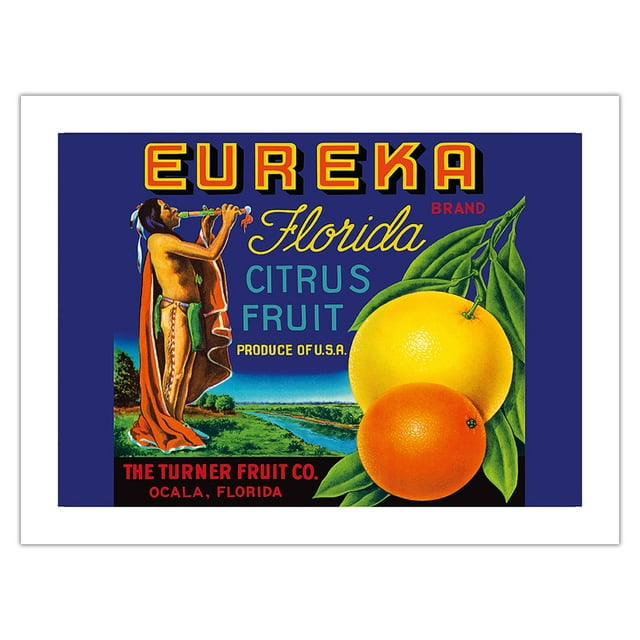Eureka Brand Florida Citrus - The Turner Fruit Company - Vintage Fruit Crate Label c.1940s - Bamboo Fine Art 290gsm Paper Print (Unframed) 24x32in