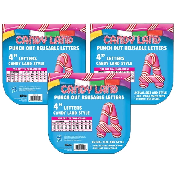 Eureka Candy Land Peppermint Stripe Deco 4" Letters, 176 Per Pack, 3 Packs