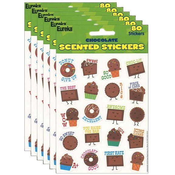 Eureka Chocolate Scented Stickers, 80 Per Pack, 6 Packs