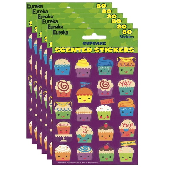 Eureka Cupcake Scented Stickers, 80 Per Pack, 6 Packs