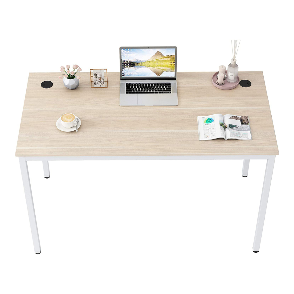 Eureka D02 Simple Style Computer Desk with White Legs Wood Grain