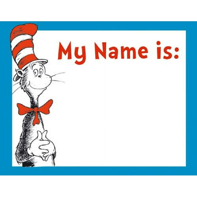 Eureka Dr. Seuss Cat In The Hat Classroom Name Tags for Students, 40pc