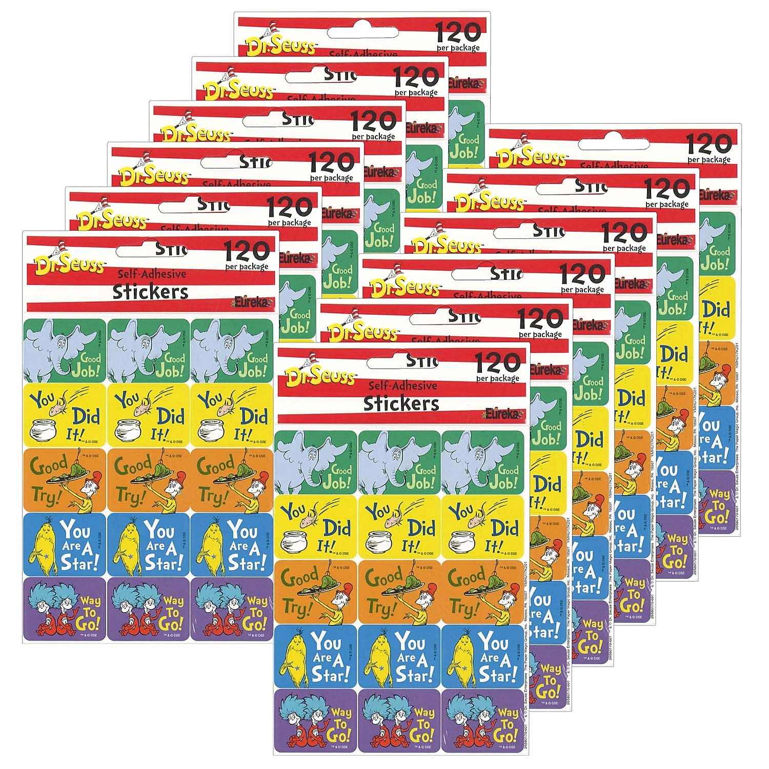 Eureka Dr. Seuss Success Stickers, 120 Per Pack, 12 Packs