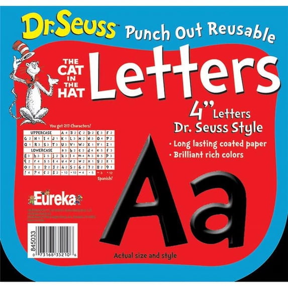 Eureka EU-845033BN Dr Seuss Punch Out Deco Black Letters - Pack of 3