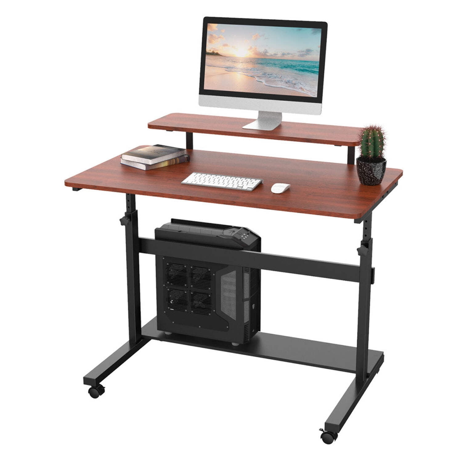 Black Adjustable Height Wood Standing Desk with Hutch