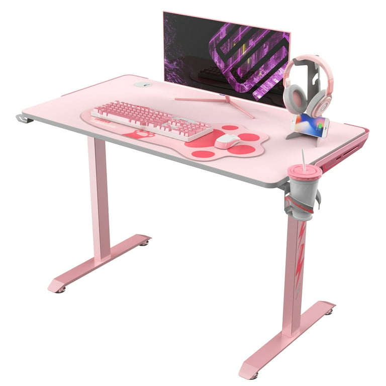  EUREKA ERGONOMIC Pink L Shaped Gaming Desk, 60 Inch