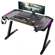 Eureka Ergonomic 50 inch Gaming Desk with RGB LED Light, Z Shaped Black Gaming Computer Desk