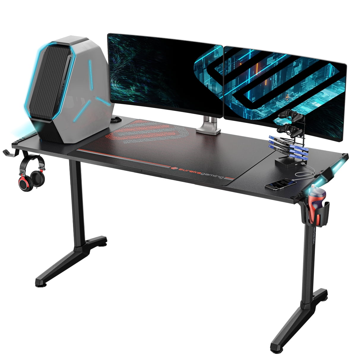 Eureka Black Gaming Desk with Gaming Room Accessories Set