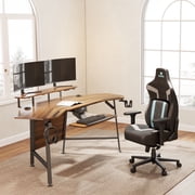 Eureka Ergonomic Gaming Desk Adult Wing Shaped Desk with Keyboard Tray and RGB Light, Black
