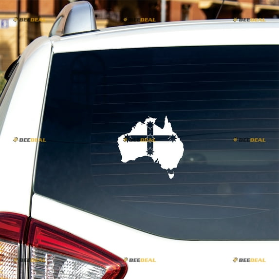 Eureka Flag Cross Stockade And Australia Map Sticker Decal Vinyl - White 6" - For Car Boat Laptop Cup No Background Die-cut