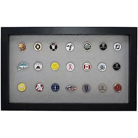 Eureka Golf Products Golf Ball Marker Display Case | Holds 40 Pegged or Non Pegged (Flat) Ball Markers | Black Finish | Wall Mounted Wooden Case | Measures 15.5"W X 9.5"H