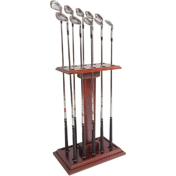 Eureka Golf Products Premium Wooden Club Display Rack | 10 Club Capacity | Perfect for Golf Simulators | Solid Hardwood Cherry Finish | Great Golf Gift