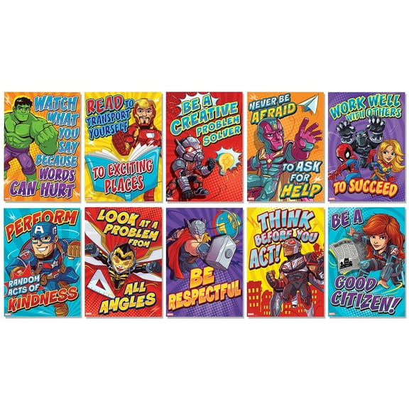 Eureka Marvel Motivational Poster Set Bulletin Board Set, 10 Posters