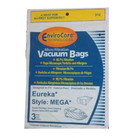 Eureka Mega Canister Vacuum Micro Filtration Paper Bags 3 Pk Part - 312