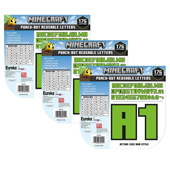 Eureka Minecraft Deco Letters, 176 Pieces Per Pack, 3 Packs
