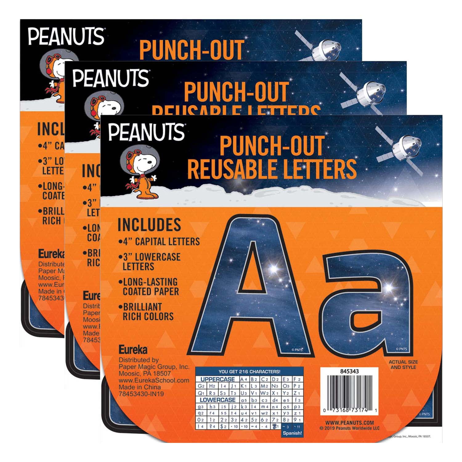 Eureka Peanuts NASA Reusable Punch Out Letters Space 216 Per Pack 3