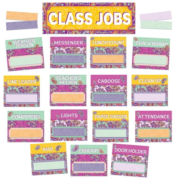 Eureka® Positively Paisley - Class Jobs Mini Bulletin Board Set, 44 Pieces