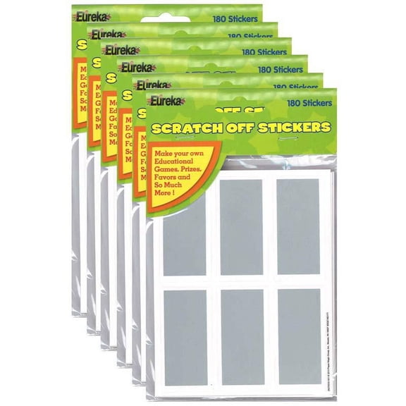 Eureka Rectangles Scratch Off Stickers, 180 Per Pack, 6 Packs