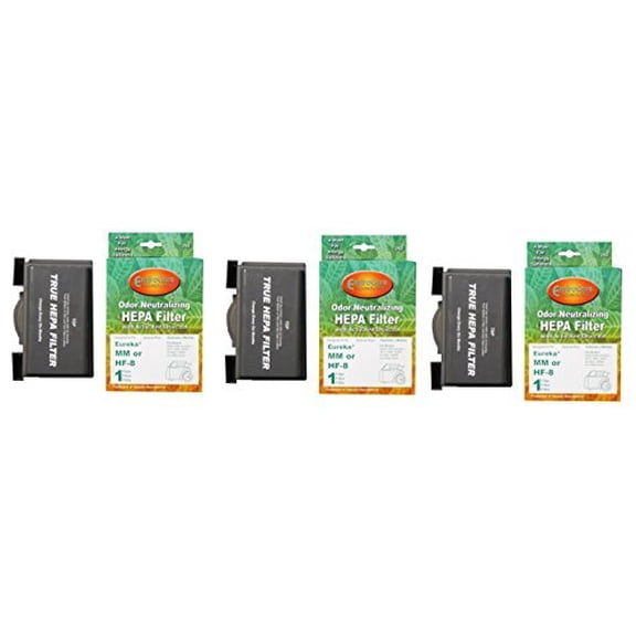 Eureka Sanitaire w/activated Charcoal MM Mighty Mite HEPA HF8 Vacuum Filter, 60666B, 60666A, 60666-6, EUR 60295-6 MevAMp, 3 HEPA Filters