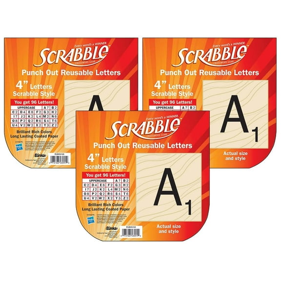 Eureka Scrabble Deco 4" Letters, 96 Per Pack, 3 Packs