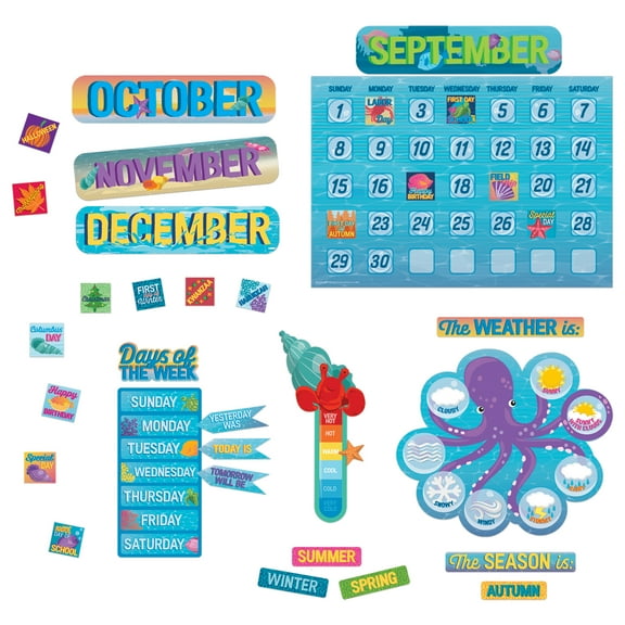 Eureka Seas the Day Calendar Bulletin Board Set, 98 Pieces