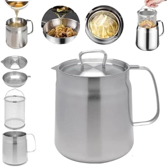 Eurhowing 2-in-1 Oil Strainer Pot with Frying Basket, 1.5L Large Capacity 304 Stainless Steel Oil Filter Pot, Deep Fryer Pot with Strainer