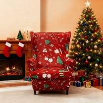 Eurhowing Wing Chair Slipcovers, 2-Piece Set Christmas Print Stretch Spandex Wingback Chair Covers, Xmas Red Chair Protectors for Living Room Holiday Decor